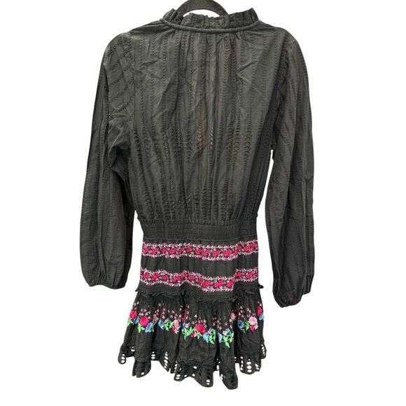 MISA Los Angeles Manuela Black Embroidered Cotton Mini Dress Small - Picture 7 of 14